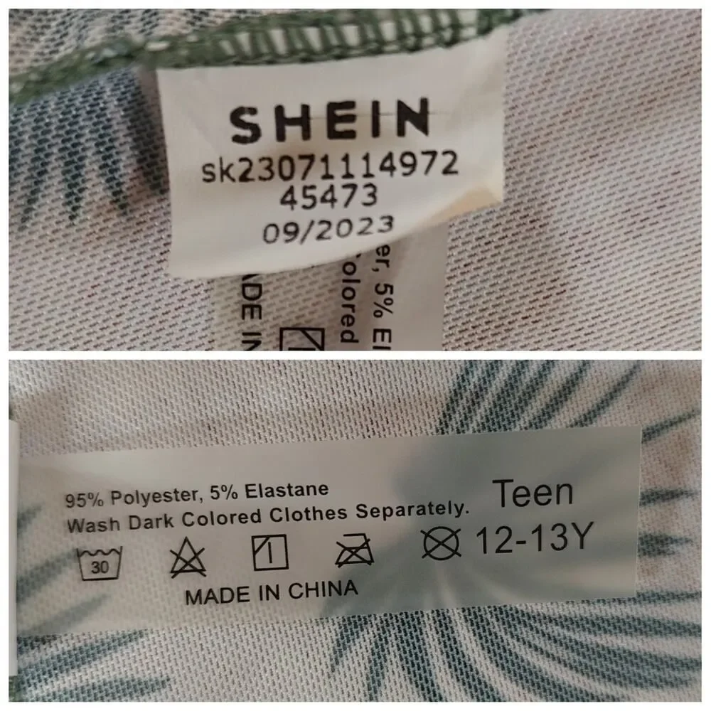 Girl's Shein palm print stretch mesh swim coverup 12-13Y